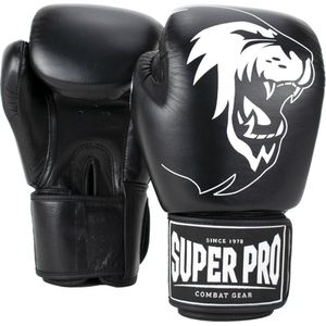 Super pro combatgear warrior lederen (kick)bokshandschoenen in de kleur zwart.