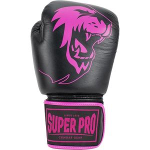 Super Pro Combat Gear Warrior Lederen (Kick)Bokshandschoenen - Zwart/Roze - 8 oz