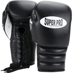 Super Pro Combat Gear Knock Out Bokshandschoenen Veter Zwart/Wit 10oz