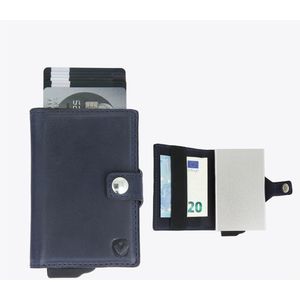 Pasjeshouder met ejector - Leer - Portemonnee - 6 tot 10 pasjes - RFID - Vintage Blauw