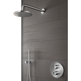 Hotbath Buddy inbouw douche set met 2-weg omstel IBS1A geborsteld nikkel 3 standen handdouche plafondbuis 15cm douchekop 25cm