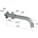 Hotbath Pal PB225 uitloop met omstel 1/2" met verborgen perlator 22,5 cm chroom