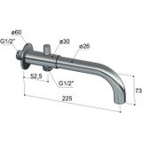 Hotbath Pal PB225 uitloop met omstel 1/2" met verborgen perlator 22,5 cm chroom