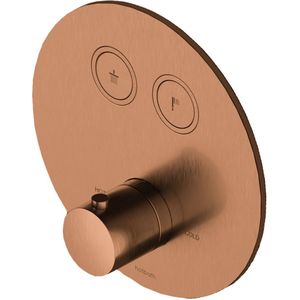 Hotbath Cobber PB009EXT afbouwdeel thermostaat met 2 pushbuttons rond geborsteld koper