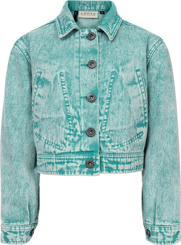 Looxs Revolution Denim Jasje Meisjes - Cropped Groene Wassing