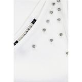 T-shirt - Offwhite - Ribjersey - Slanke Fit - Diamant Steentjes