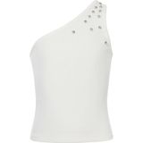 T-shirt - Offwhite - Ribjersey - Slanke Fit - Diamant Steentjes