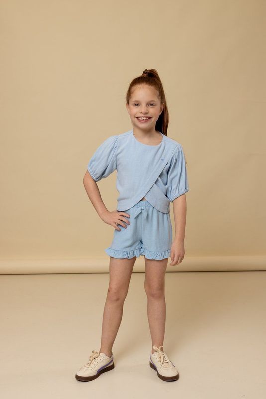 LOOXS - Little Broek - Korte Broek - Blauw - 80% Viscose 20% Linen