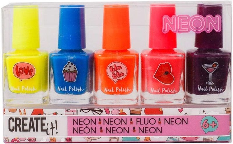 Create it! Nagellak Neon - 5 Stuks - Kleurrijk - Geschikt voor Kinderen vanaf 3 Jaar