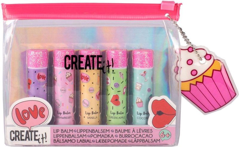 Create It! - Lippenbalsem Set - 5 Stuks - Roze, Paars, Geel, Groen, Blauw - Etui