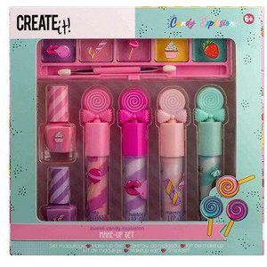 Create It! - Candy make-upset voor kinderen, make-uptas (4 lipgloss + 2 nagellak + 5 oogschaduw + kwast)