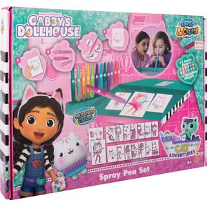 Gabby's Poppenhuis - Spray Pen Set - Kleurstiften voor Kinderen - Tekenset met Gekleurde Blaas Pennen en Tekensjablonen