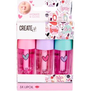 Create It! - Lippenolie - 3 Stuks - Roze, Paars, Turquoise
