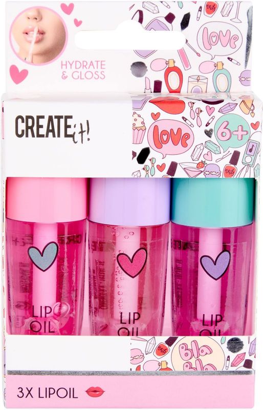 Create It! - Lippenolie - 3 Stuks - Roze, Paars, Turquoise