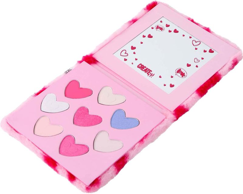 Create It! Hart Oogschaduw Boekje - Fluffy Roze - 8 Kleuren - Inclusief Spiegeltje