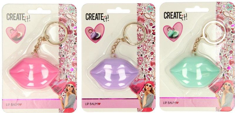 Create It! Hart Lippenbalsem Sleutelhanger - Set van Drie - Roze - Turquoise - Paars