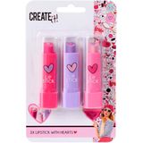 Create It! Lippenstift Set - Hartvormig - Roze, Paars, Donkerroze - 3st.