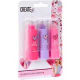 Create It! Lippenstift Set - Hartvormig - Roze, Paars, Donkerroze - 3st.