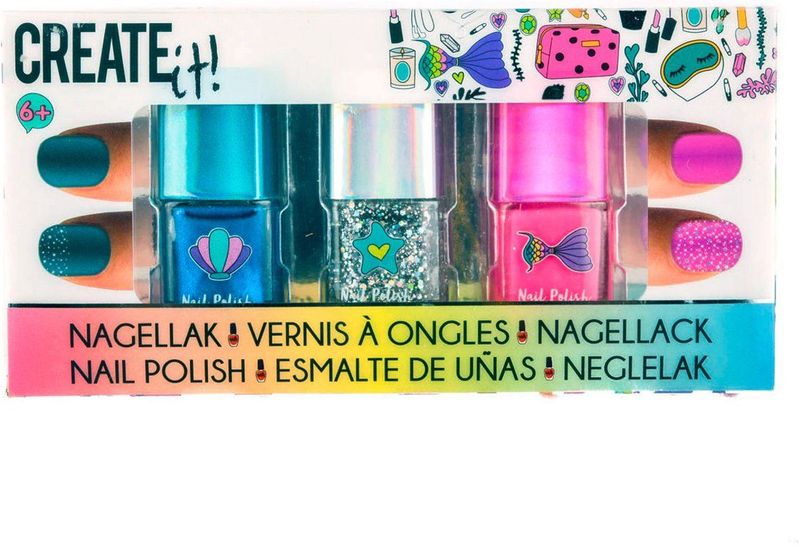 Create it! - Nagellak Glitter - Blauw, Turquoise, Roze - 3st.