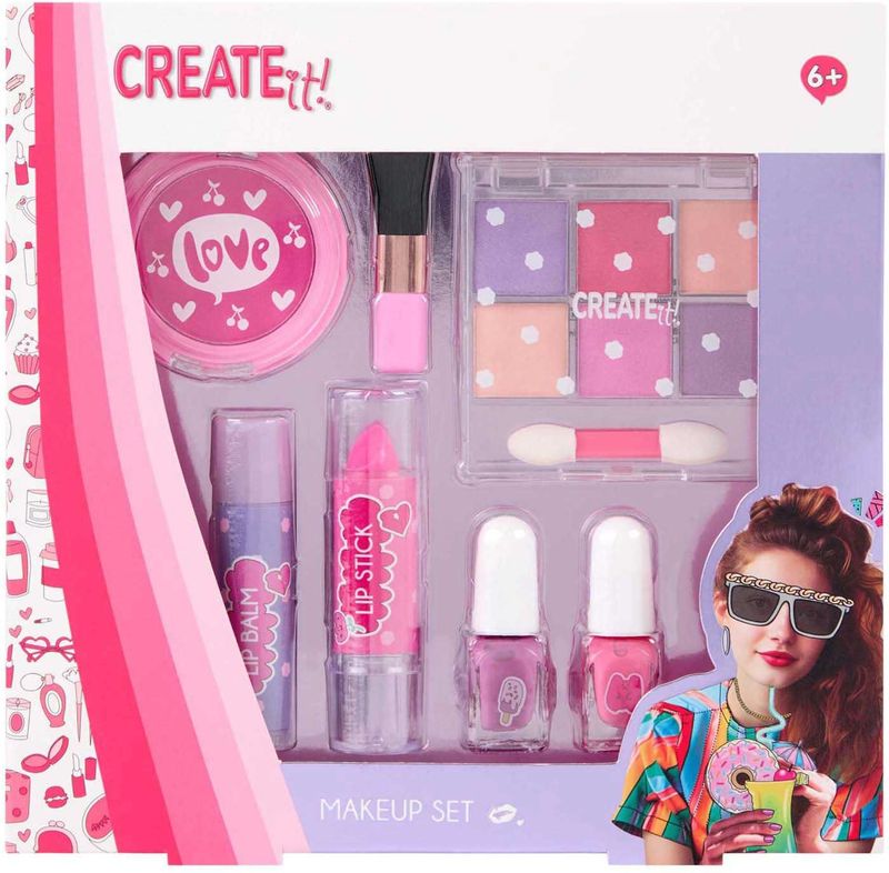 Create it! - Make-up Set - Roze - 6 Kleuren Oogschaduw - Lippenstift en Nagellak