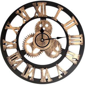 QUVIO - Houten Wandklok - Bruin en Brons - Diameter 45cm
