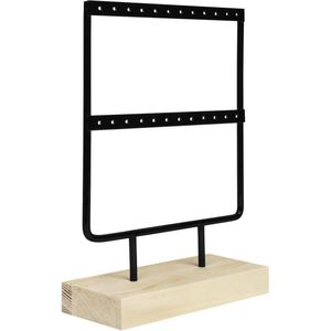 QILICZ Sieradenstandaard oorbelstandaard 80 gaten oorbelhouder 7 etages metaal sieradenhouder oorbelorganizer en kettingstandaard, horlogestandaard met houten opslag 37 x 31 cm (zwart