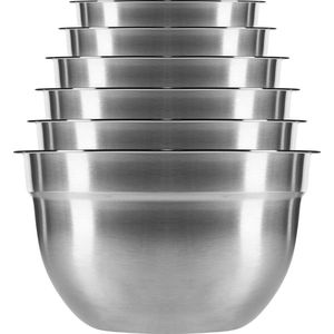 Krumble Beslagkom set - Bakgerei - Bakspullen - Beslagkommen - Mengschalen - Mengkommen - Slakom set - Set van 6 inclusief deksel - Vaatwasserbestendig - RVS - Inhoud: 1.5L, 2L, 2.5L, 3L, 4L en 5L - Grijs / Zilver