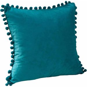 QUVIO Kussensloop 50 x 50cm met bolletjes fluweel / Kussenhoesje/  Kussenbeschermer / Omtrek kussen - Turquoise
