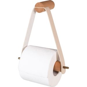 QUVIO Toiletrolhouder / Wc rolhouder hangend / Leren wc-rolhouder - Bruin - van hout en leer