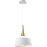 QUVIO - Hanglamp - Wit en Bruin - Aluminium en Hout - E27 Fitting - D 27 cm