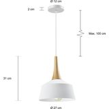 QUVIO - Hanglamp - Wit en Bruin - Aluminium en Hout - E27 Fitting - D 27 cm