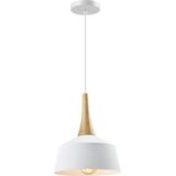 QUVIO - Hanglamp - Wit en Bruin - Aluminium en Hout - E27 Fitting - D 27 cm