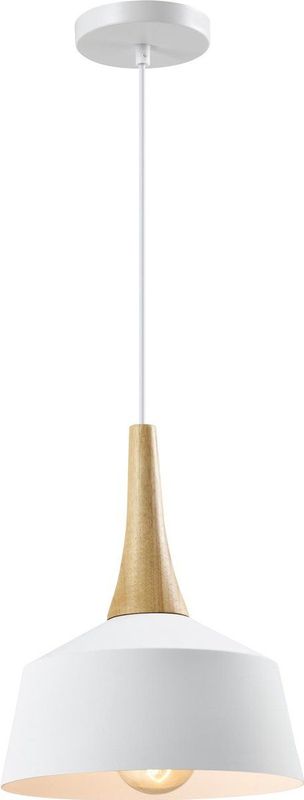 QUVIO - Hanglamp - Wit en Bruin - Aluminium en Hout - E27 Fitting - D 27 cm