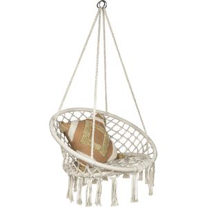 QUVIO - Hangstoel Bohemian - Hangsalon - Gebroken Wit - Katoen en Hout