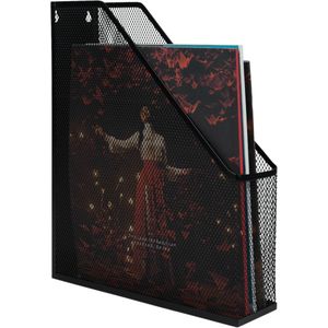 QUVIO Tijdschriftencassette - Tijdschriftenhouder - Tijdschriftenrek - Krantenbak - Lectuurbak - Magazinehouder - Magazinerek - Tijdschriftenrek wand - Gaas - Klassiek - Staal - 25,5 x 7,5 x 32 - Zwart
