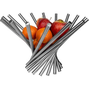 QUVIO Fruitschaal opvouwbaar - Fruitmand - Fruitschaal - Fruitmand - Fruit organizer - Serveerschaal - Schaal - Modern design - Decoratieve schaal - RVS - 38 x 38 x 24 cm (lxbxh) - Zilver