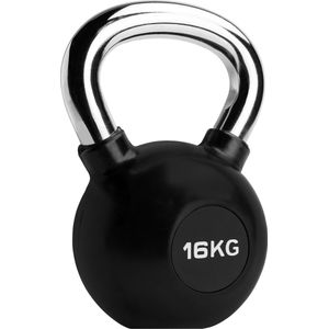 RYZOR Kettlebell van 16 kg - Kettlebell voor crossfit - Bootcamp gewichten - Gewichten - Kogelhalter - Fitness gewichten - Kettlebell gewicht - Kettlebells 16 kg - Voor binnen en buiten - Halters en gewichten - Rubber en staal - Zwart en zilver