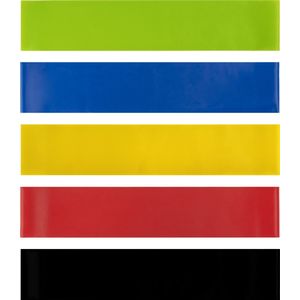 RYZOR Weerstandsbanden set van 5 - Resistance band voor benen en billen - Fitness elastiek - Fitnessband - Trainingsband - Gymnastiekband - Workout voor fitness, krachttraining en thuissporten  - Elastiek - groen, blauw, geel, rood en zwart