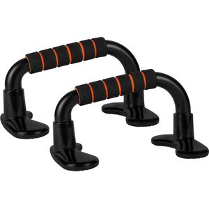 RYZOR Opdruksteun - Push up bar set van 2 met schuim handvaten - Parallettes - Push up steunen - Push up grips - Push up bars - Opdrukstangen - Voor fitness en thuissporten - Kunststof - Zwart en oranje