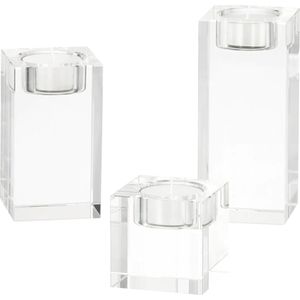 QUVIO - Waxinelichthouder Set - Glas - Set van 3 - Transparant