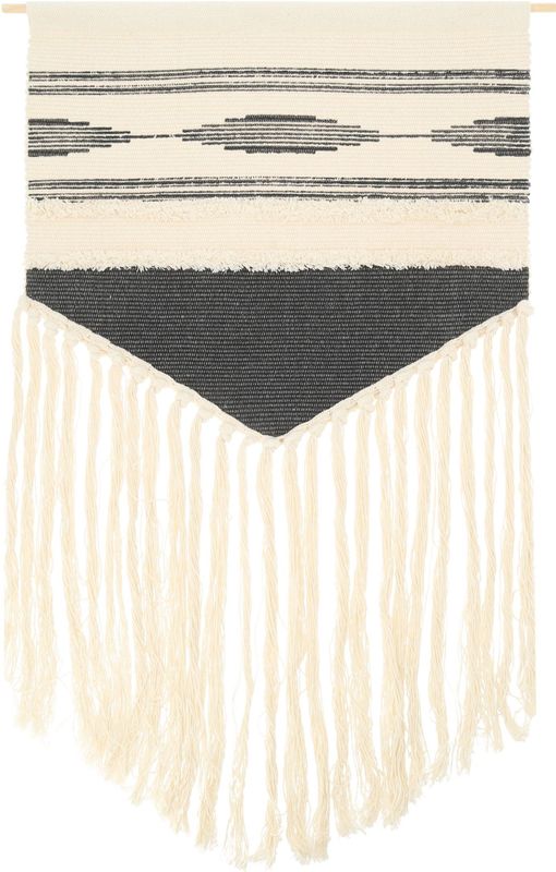 QUVIO Wandkleed - Macrame - Bohemian - Grijs en wit - Katoen - Wanddecoratie - Woon accessoires - 55 x 78 cm