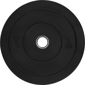 RYZOR Halterschijf van 5 kg - Gewichtschijven - Bumper plates - Bankdrukken - Halters – Halterschijf 5 kg - Gewichten voor halterstangen - Geschikt voor Olympische halterstang met diameter 50 mm - Rubber - Zwart