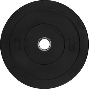 RYZOR Halterschijf van 15 kg - Gewichtschijven - Bumper plates - Bankdrukken - Halters – Halterschijf 15 kg - Gewichten voor halterstangen - Geschikt voor Olympische halterstang met diameter 50 mm - Rubber - Zwart