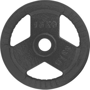 RYZOR Halterschijf van 15  kg - Gewichtschijven - Bumper plates - Bankdrukken - Halters – Halterschijf 15 kg - Gewichten set voor halterstangen - Geschikt voor Olympische halterstang met diameter 50 mm - Gietijzer - Grijs