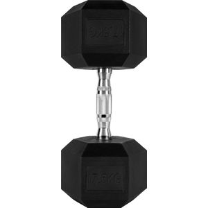 RYZOR Dumbell van 17,5 kg - Hexagon halter - Dumbells 17,5 kg - Halters - Halter gewichten - Gewichten - Vaste dumbells - Halters en gewichten - Fitness en Training - Krachtbenodigdheden - Rubber en staal - Zilver en zwart