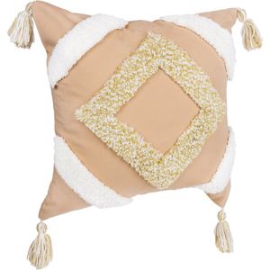 QUVIO Sierkussen met franjes - Gevuld - 45 x 45 cm - Lichtroze/Beige