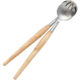 Krumble Saladebestek - Set van 2 - Sla bestek - Sla lepels - Salade set - Salade vork en lepel - Keukengerei - 2 delig - Hout - RVS - Bruin - Zilver - 29 cm