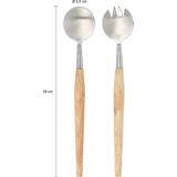 Krumble Saladebestek - Set van 2 - Sla bestek - Sla lepels - Salade set - Salade vork en lepel - Keukengerei - 2 delig - Hout - RVS - Bruin - Zilver - 29 cm
