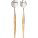 Krumble Saladebestek - Set van 2 - Sla bestek - Sla lepels - Salade set - Salade vork en lepel - Keukengerei - 2 delig - Hout - RVS - Bruin - Zilver - 29 cm