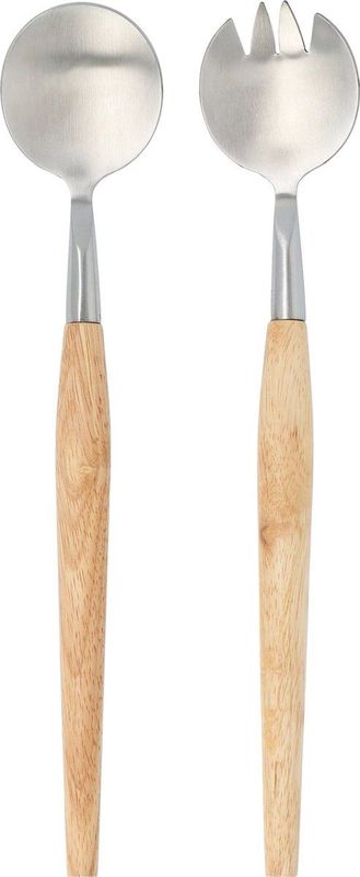 Krumble Saladebestek - Set van 2 - Sla bestek - Sla lepels - Salade set - Salade vork en lepel - Keukengerei - 2 delig - Hout - RVS - Bruin - Zilver - 29 cm